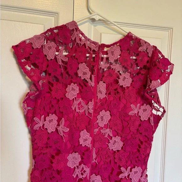 Shoshanna Rachel Floral Lace Midi Dress Magenta Rose cocktail event - Picture 8 of 16